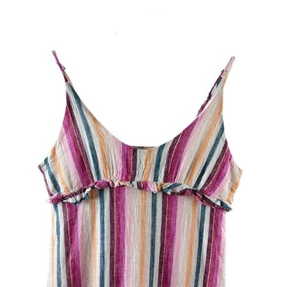Rails Martina Linen Blend Sleeveless Mini Dress Small Avila Stripe Ruffled Pink - Picture 3 of 13